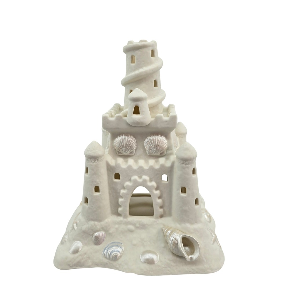 PartyLite Sandcastle Tealight Candle Holder Bisque Porcelain Iridescent Shells